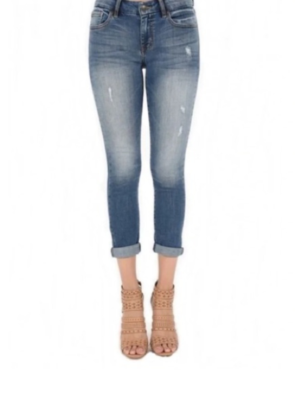 eunina Light-Mid Blue Cropped Slim Jeans